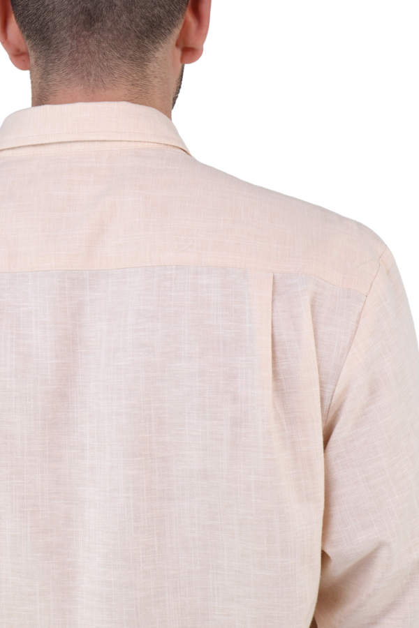 Guayabera Caqui Manga Larga Alforzada Textura Lino Corte Clasico Para Hombre